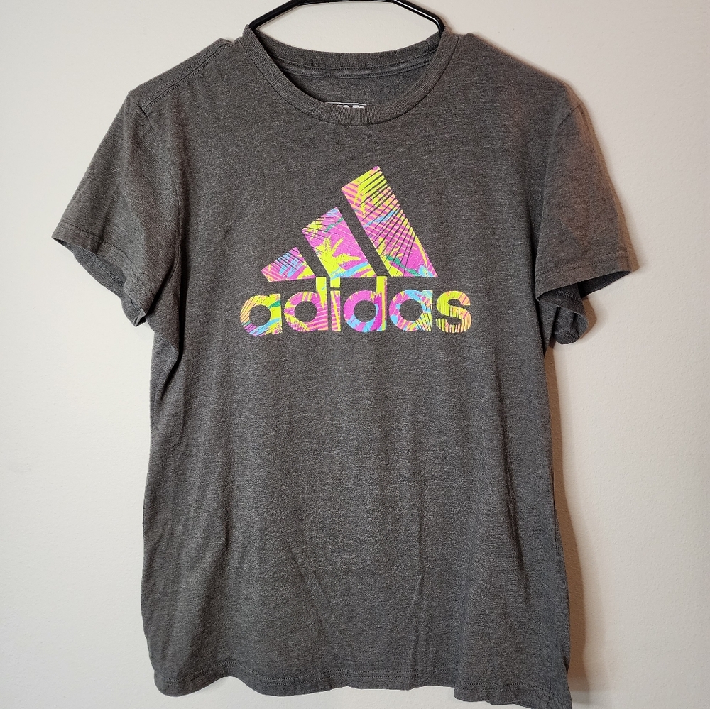 Adidas The Go Go Tee, Short Sleeve Casual Tee, Grey, Women's Large